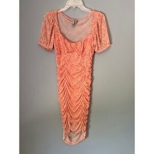 ASOS Design Floral Ruched Bodycon Dress Coral Orange Ditsy Print Mini Dress US 6